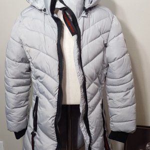 Weatherproof Youth Gray Quilted Hooded Zip Up Long Parka Jacket Coat Size 10W